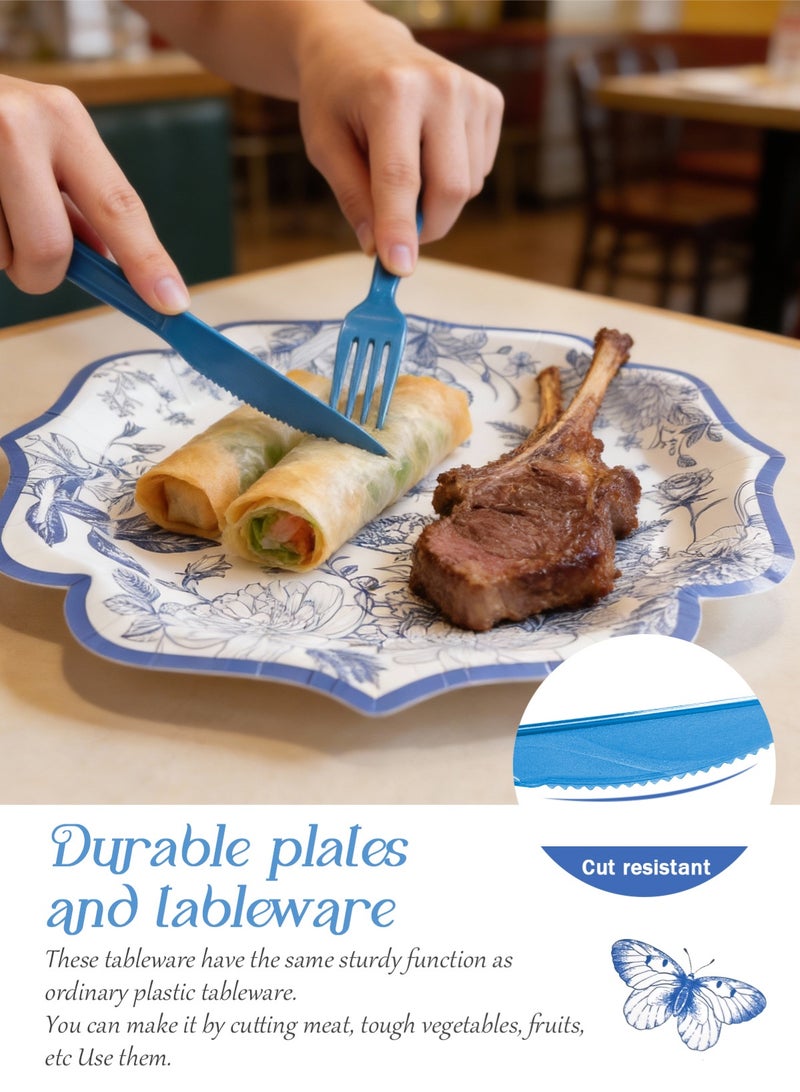 HomarKet 200PCS Disposable Dinnerware Set,25 Guest Party Supplies Dinner Set Include Paper Plates Napkin Cup Straw Plastic Spoon Fork Knive for Baby Shower,Wedding,Birthday (Flower) - Image 3